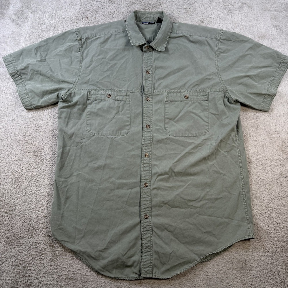 VTG Patagonia Shirt Mens Large Green Short Sleeve Hiking Outdoor Pockets Button